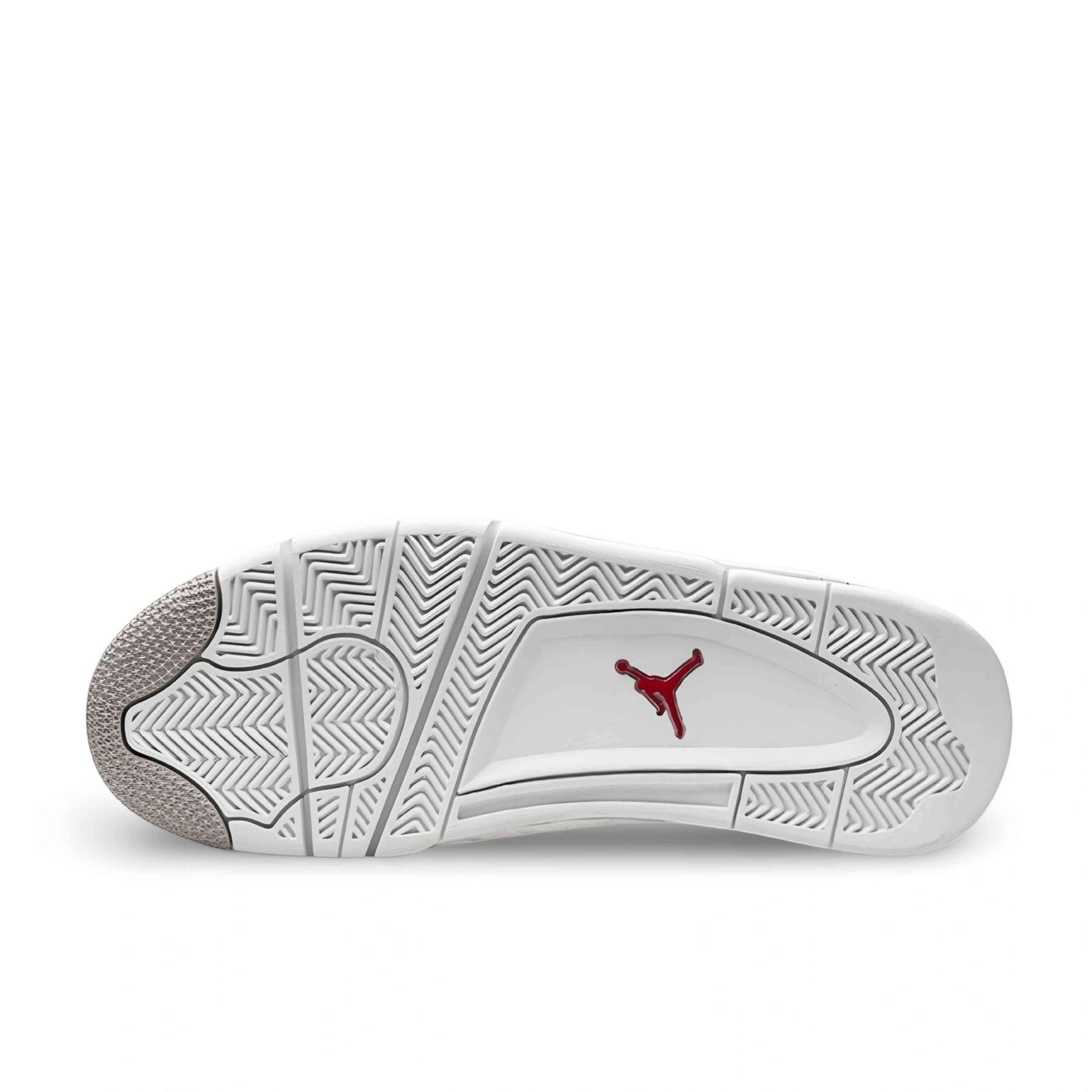 White sneaker with a red logo on a white background