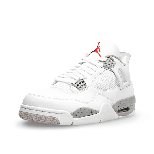 White sneaker with gray accents and red logo on a white background