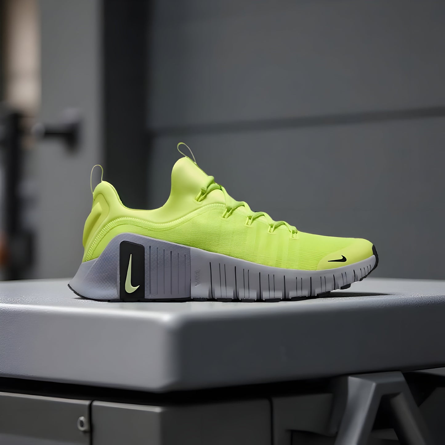 Nike Free Metcon 6 Shoes in Lemon Twist and Cement Grey.