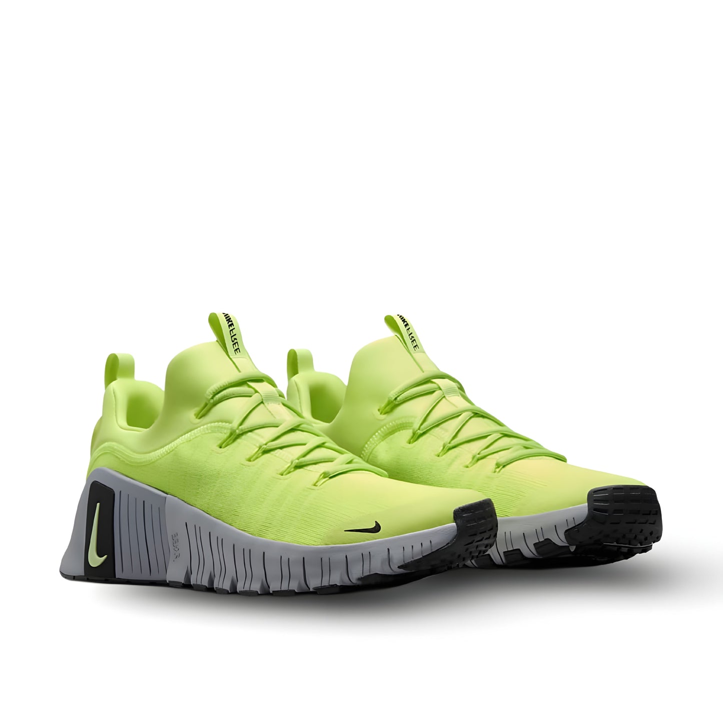 Nike Free Metcon 6 Shoes in Lemon Twist and Cement Grey.