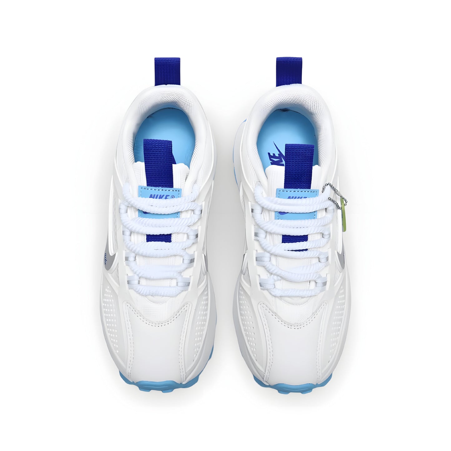 Nike Bailleli in white, blue, and silver.