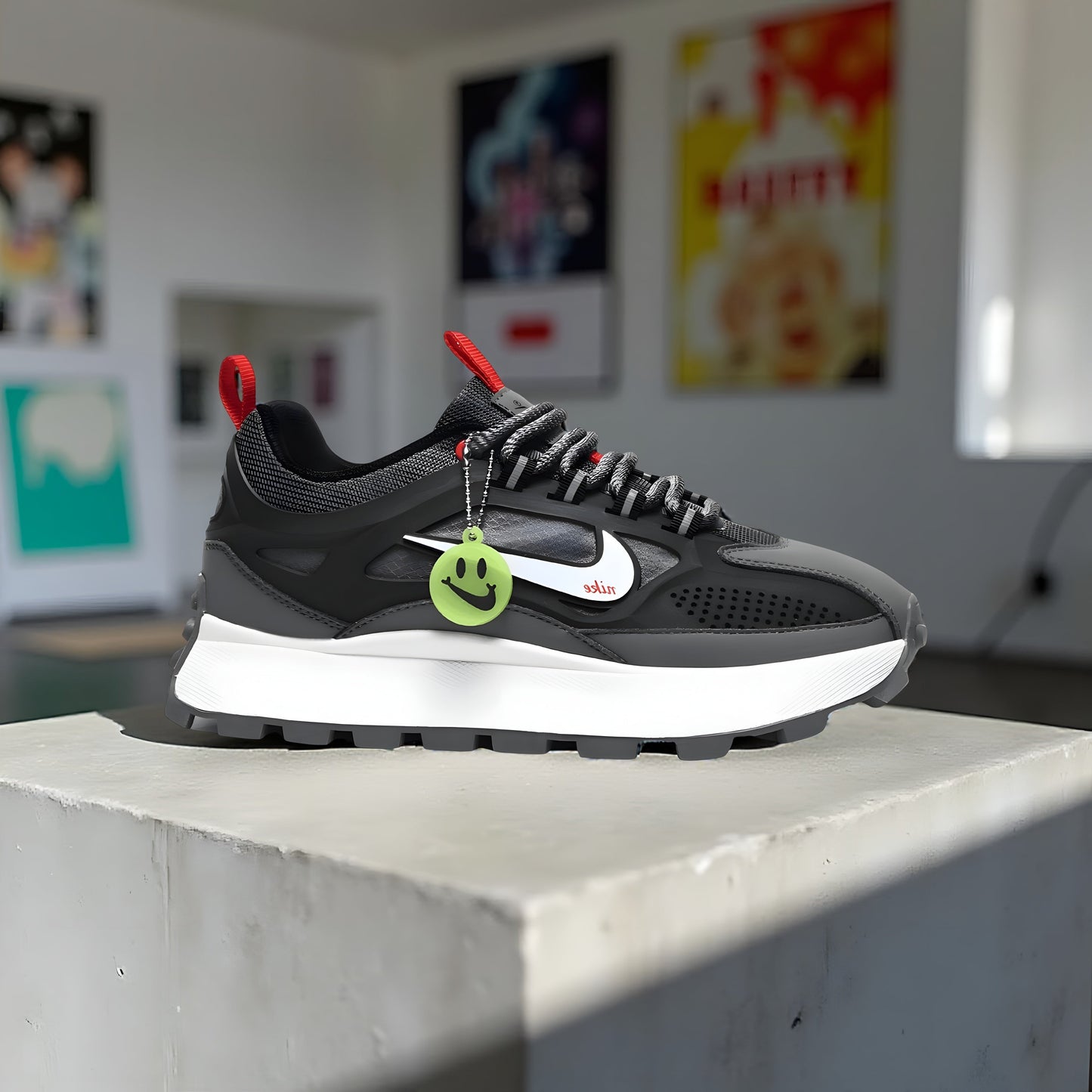 Nike Bailleli in black, gray, white, and red.