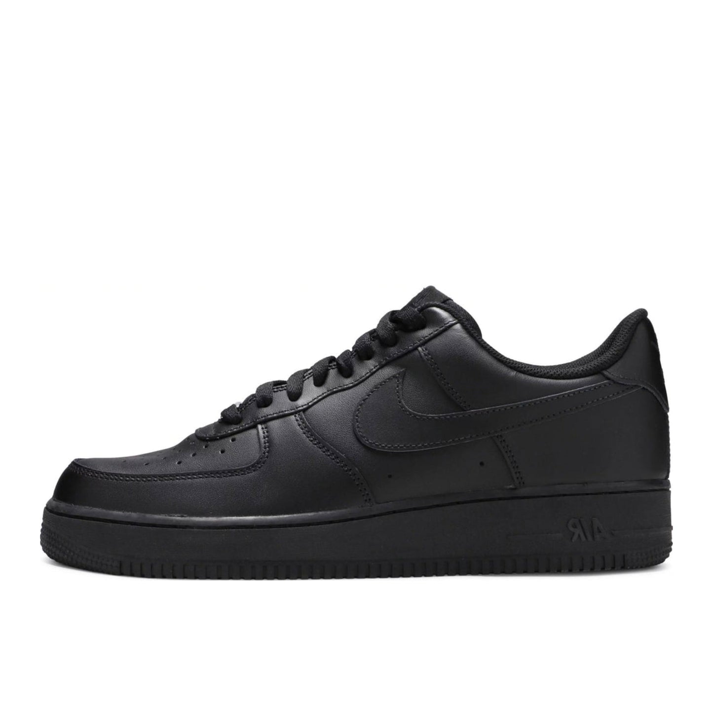 Black Nike air force 1 sneaker on a white background
