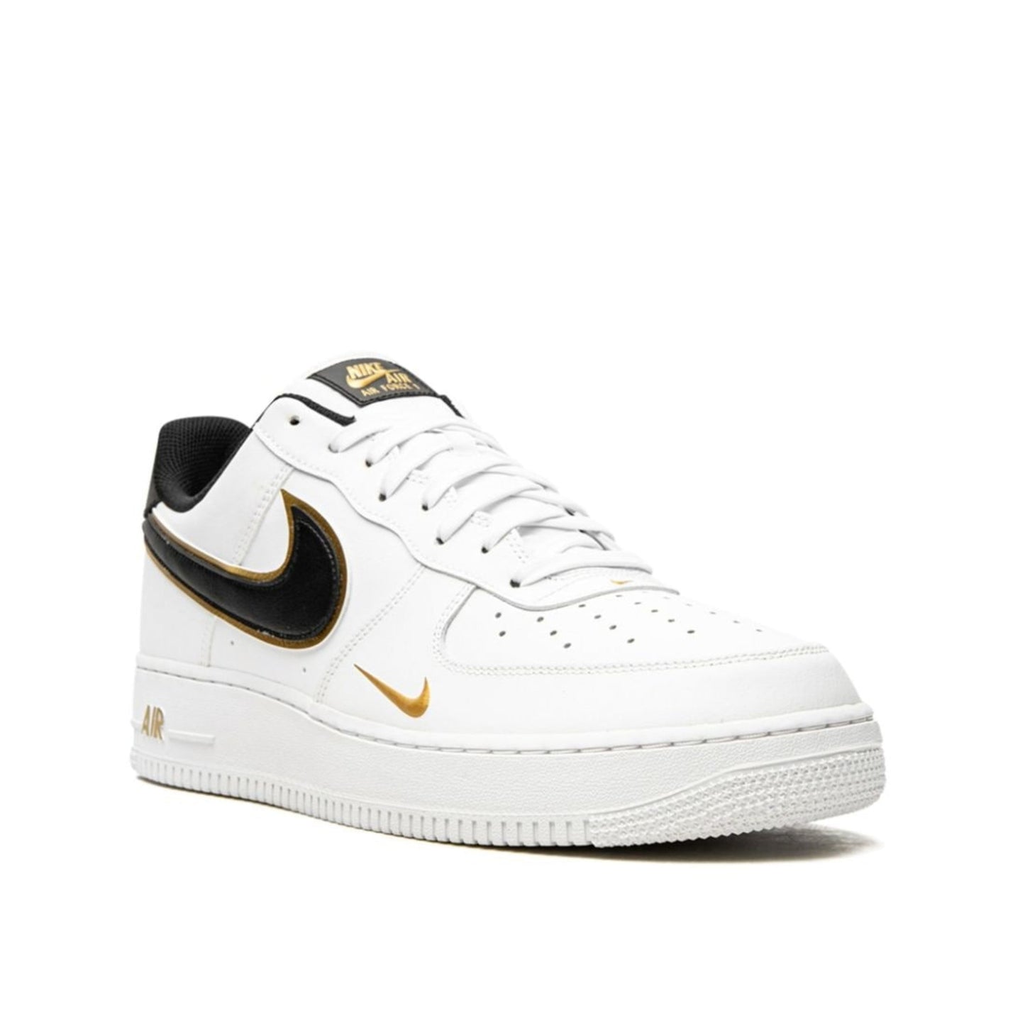 Nike Air Force 1 '07 LV8 "Double Swoosh" in White/Black/Gold.