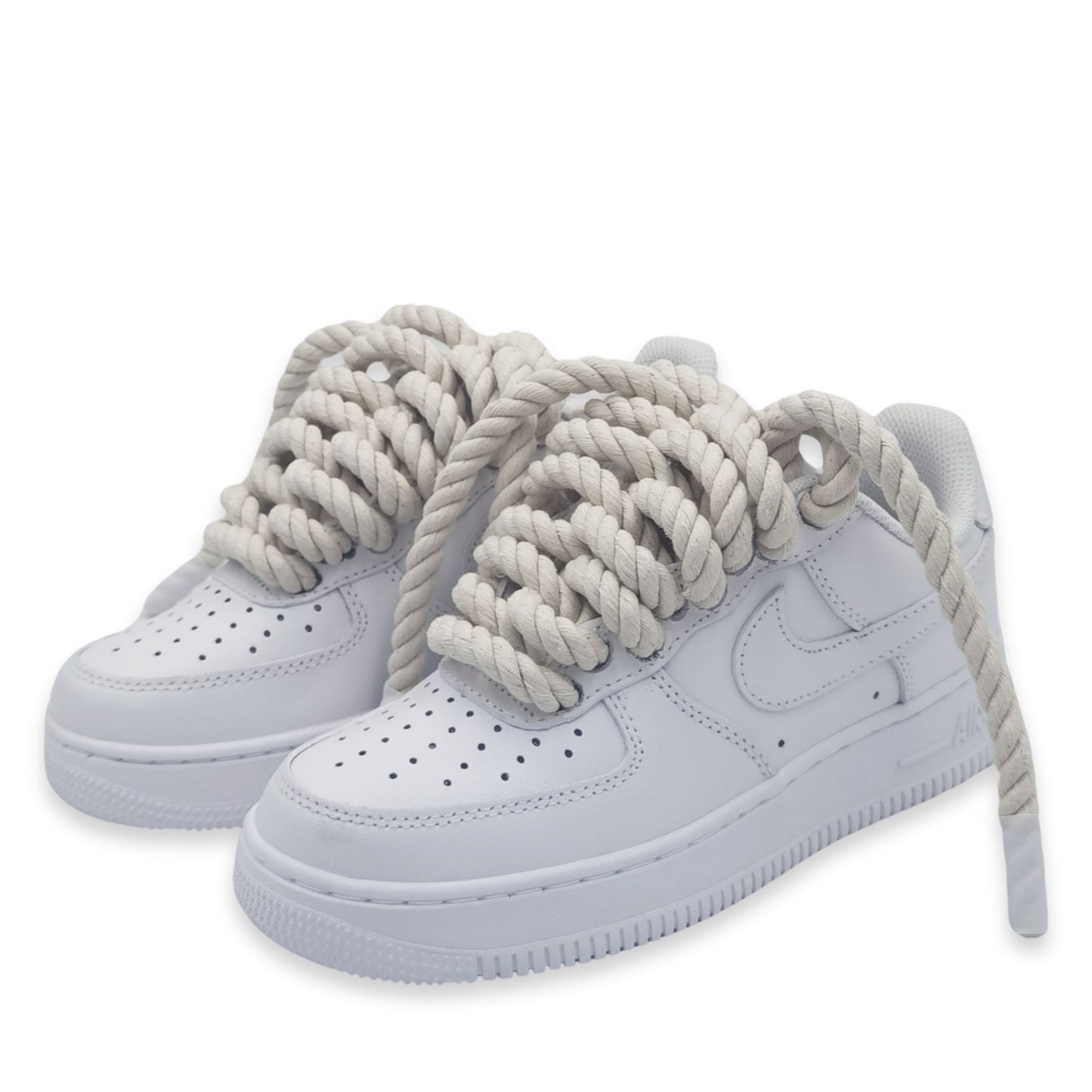 Custom Air Force 1s with cream rope laces.