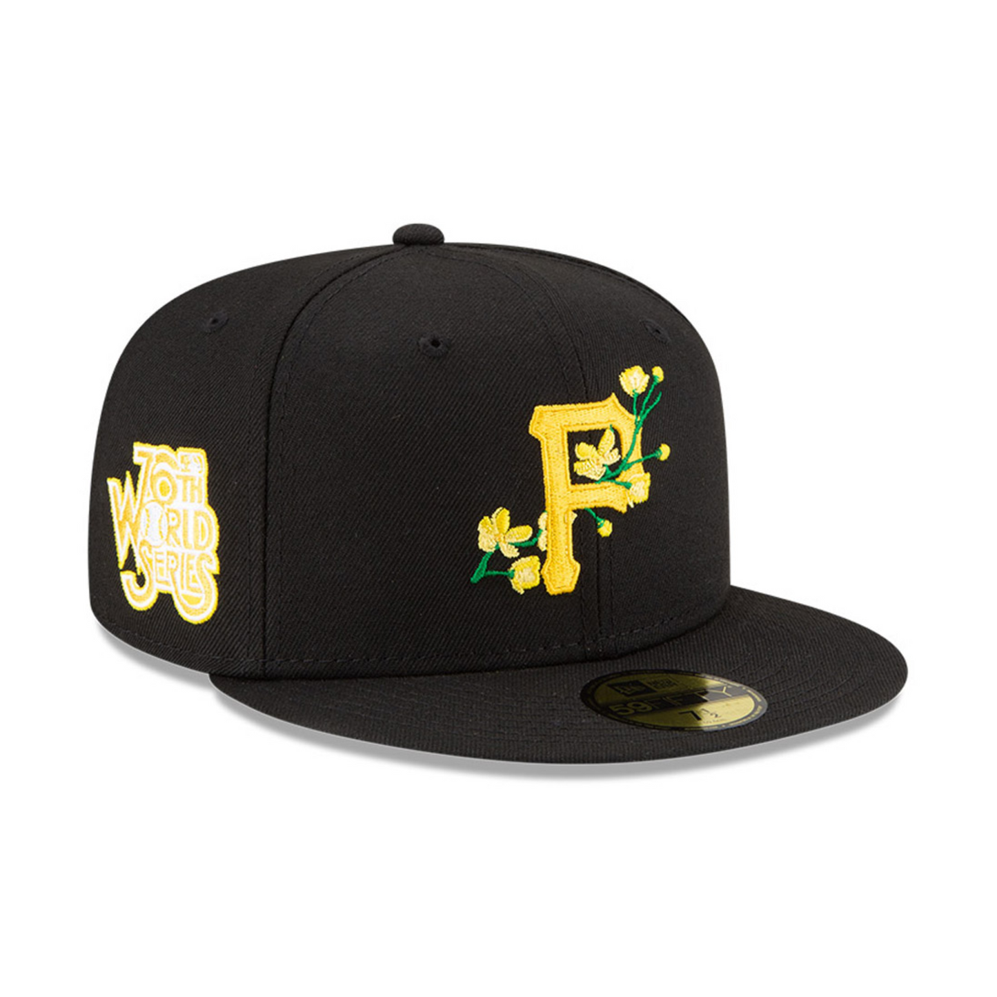 Pittsburgh Pirates MLB 59FIFTY Fitted Cap with Black Bloom Side Patch.
