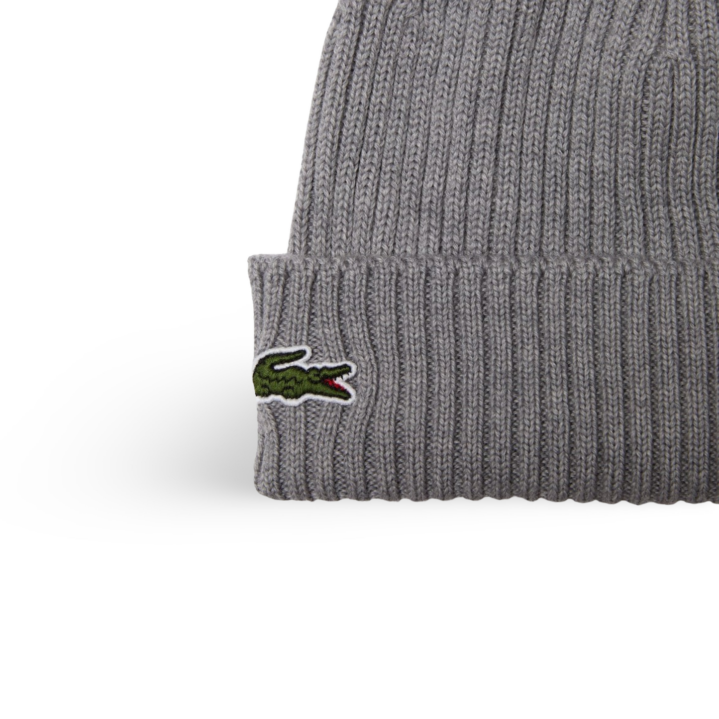 Lacoste Unisex Ribbed Wool Beanie, Grey Chine.