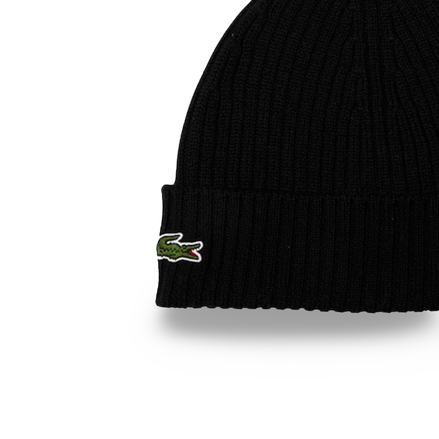 Lacoste Unisex Ribbed Wool Beanie, Black.