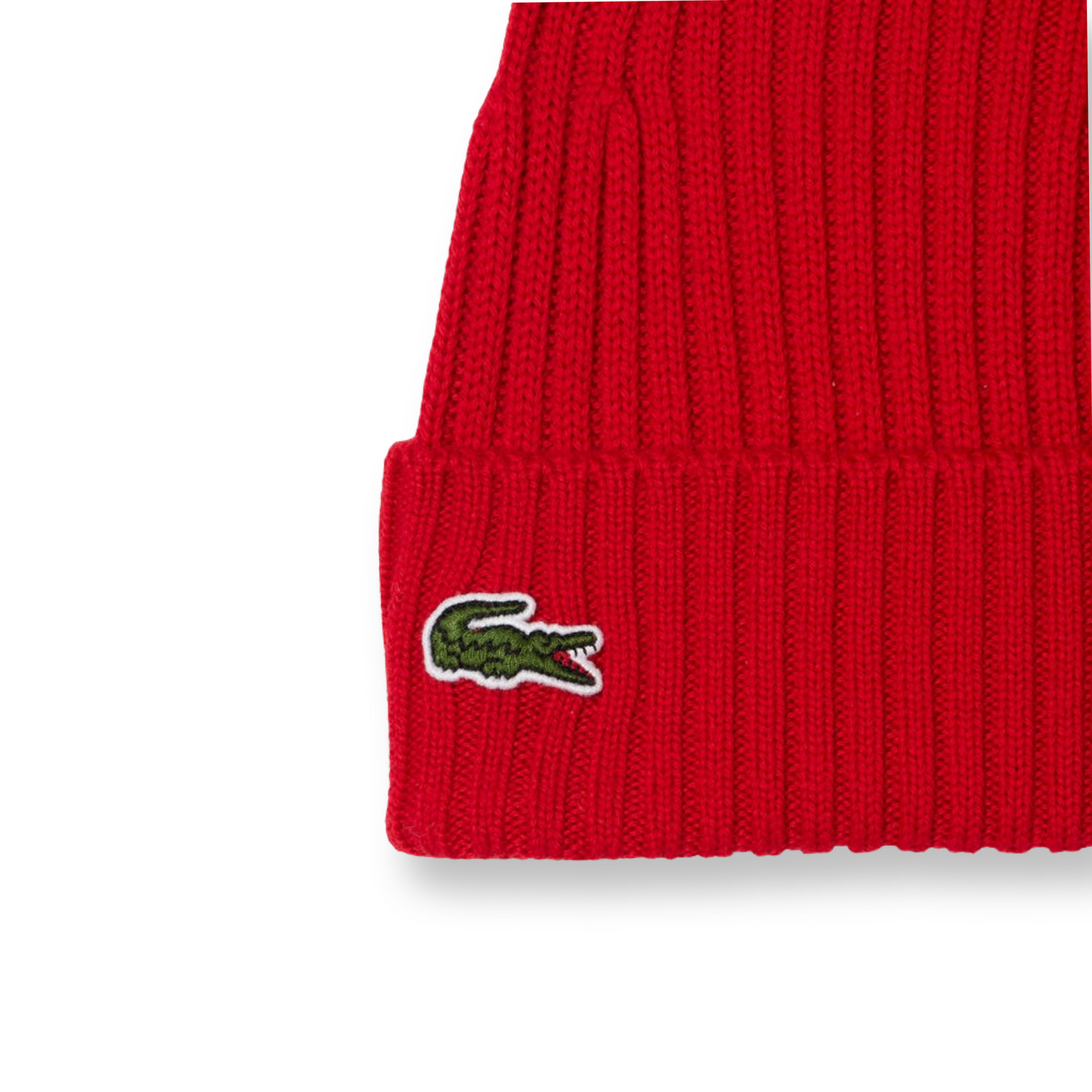 Lacoste Unisex Ribbed Wool Beanie, Red.
