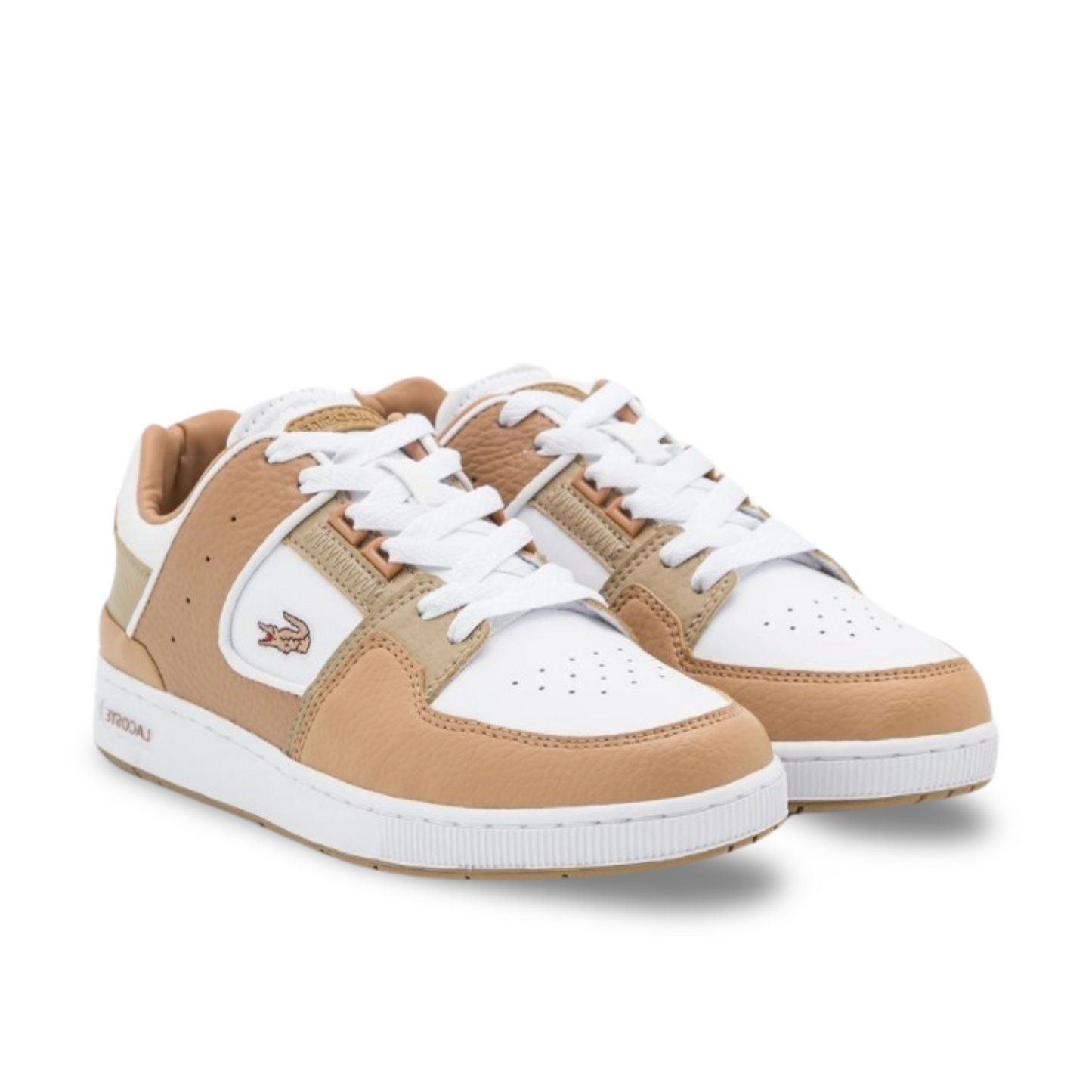 Lacoste Court Cage Athletic Shoe in Tan/White.