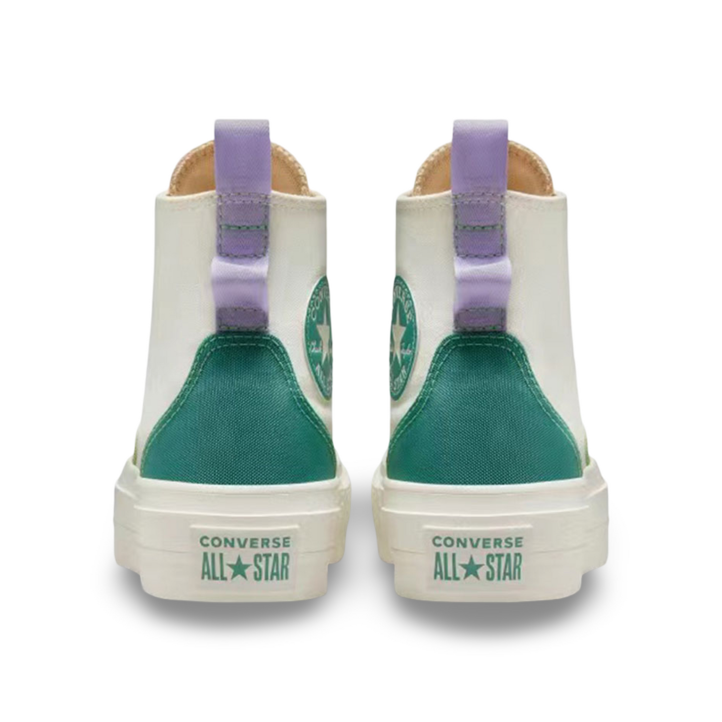 Converse All-Star Lift Platform High-Top Sneakers with Colorblock Overlay in Algae Coast.