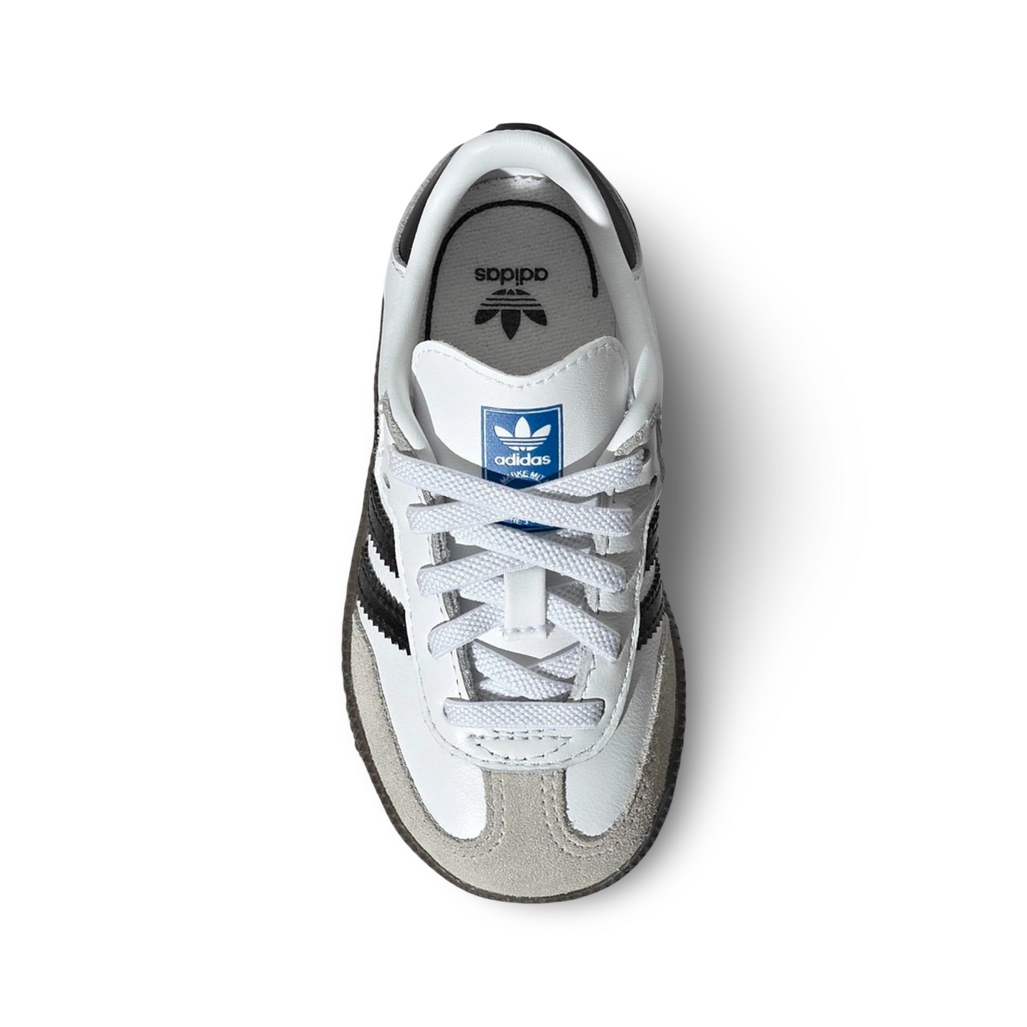 Adidas Samba OG Kids In white upper view image showing the adidas logo and the soft suede