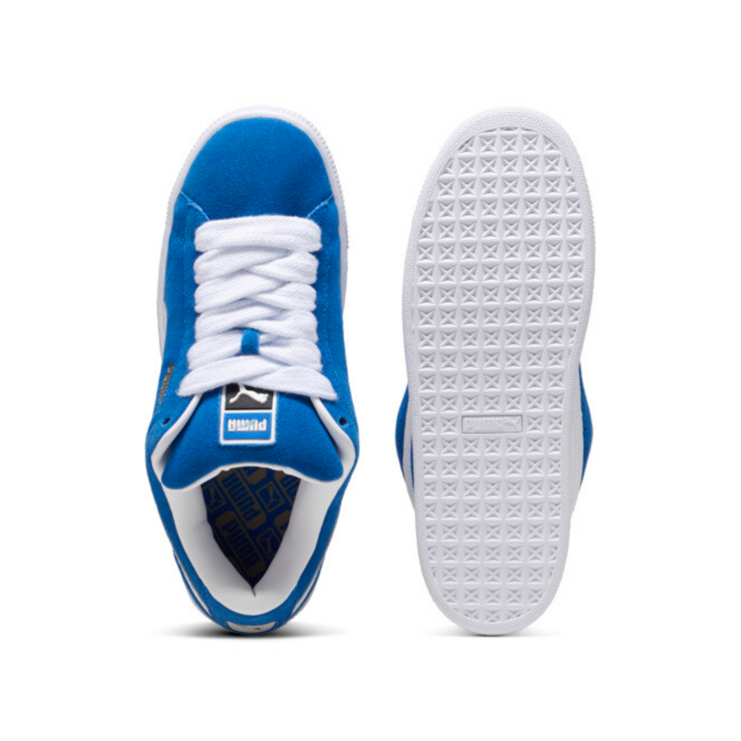 Puma Suede XL trainers in blue and white.