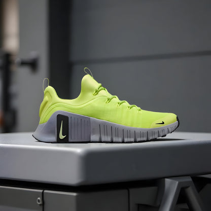 Nike Free Metcon 6 Shoes in Lemon Twist and Cement Grey.