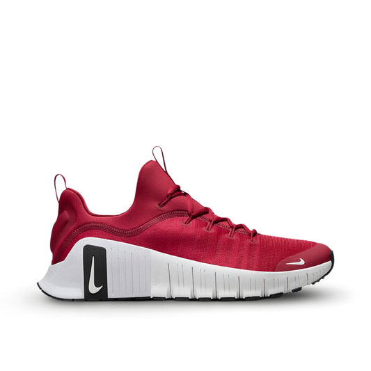 Nike Free Metcon 6 shoes in red and white.