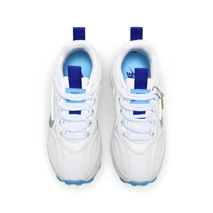 Nike Bailleli in white, blue, and silver.