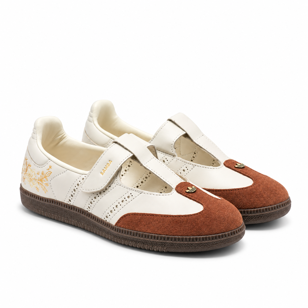 Adidas Samba Jane Summer Glow pair with strap fastening and perforated side stripes