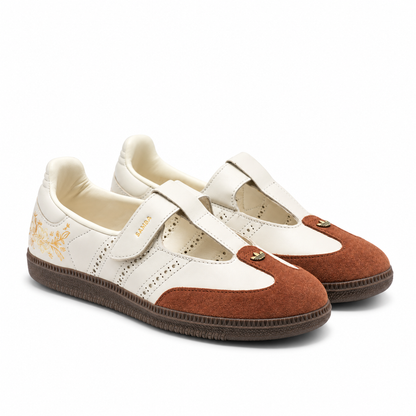 Adidas Samba Jane Summer Glow pair with strap fastening and perforated side stripes