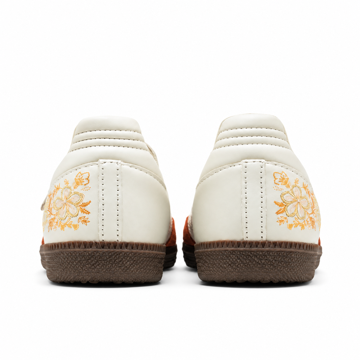 Gold floral heel detailing on the Adidas Samba Jane Summer Glow Off White Gum pair