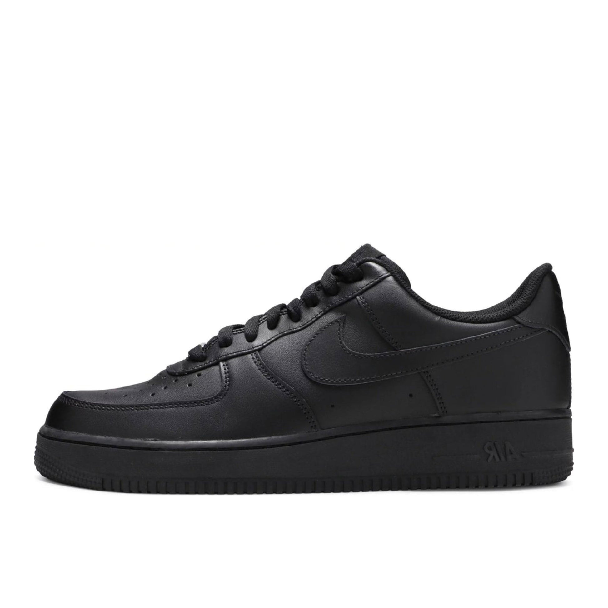 Black Nike air force 1 sneaker on a white background
