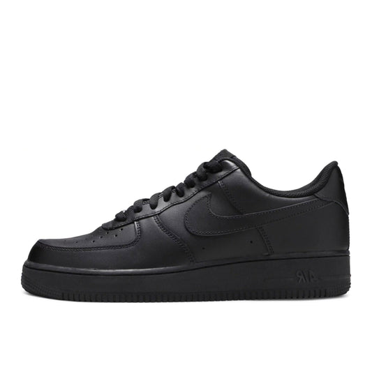 Black Nike air force 1 sneaker on a white background
