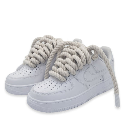 Custom Air Force 1s with cream rope laces.
