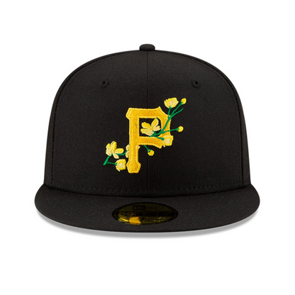 Pittsburgh Pirates MLB 59FIFTY Fitted Cap with Black Bloom Side Patch.