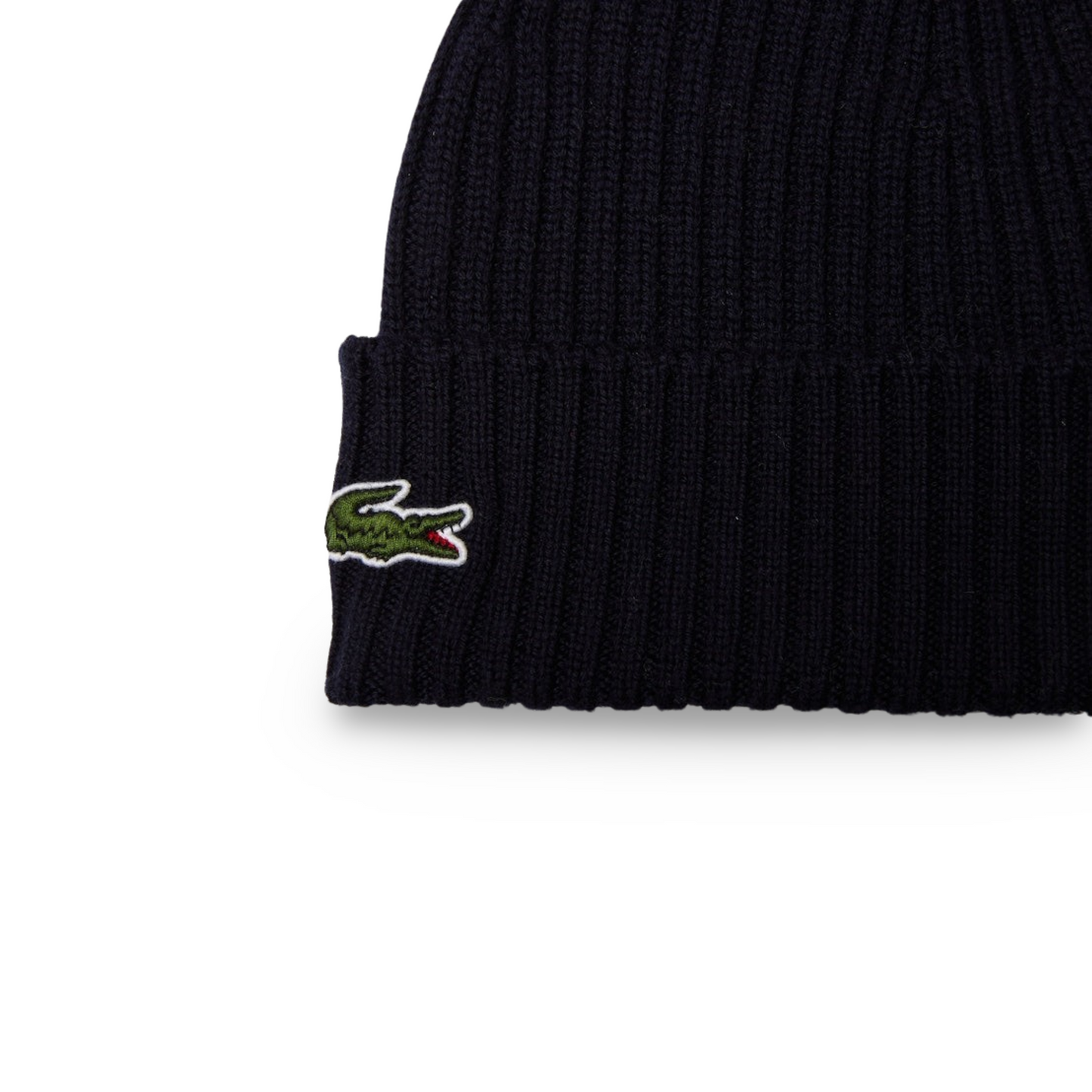Lacoste Unisex Ribbed Wool Beanie in Navy Blue.