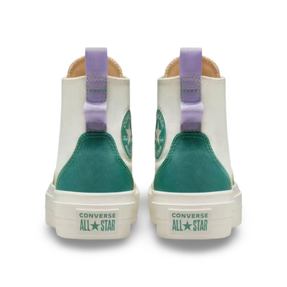 Converse All-Star Lift Platform High-Top Sneakers with Colorblock Overlay in Algae Coast.