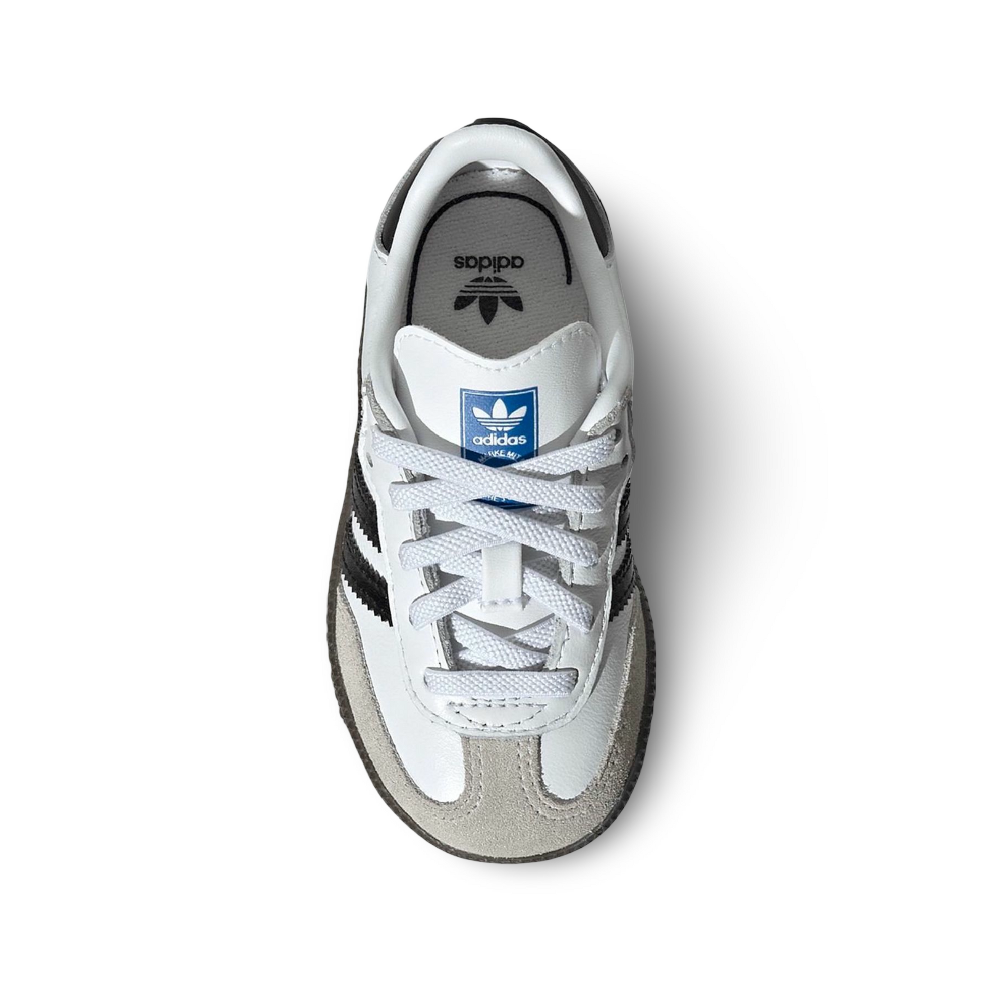 Adidas Samba OG Kids In white upper view image showing the adidas logo and the soft suede