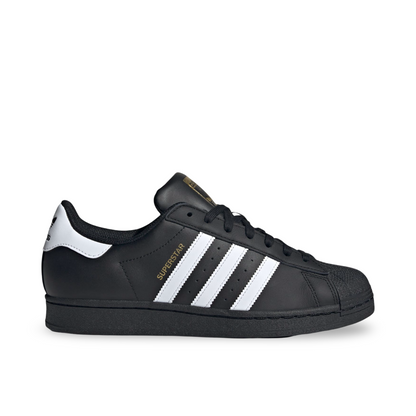 Adidas Superstar shoes, black and white.